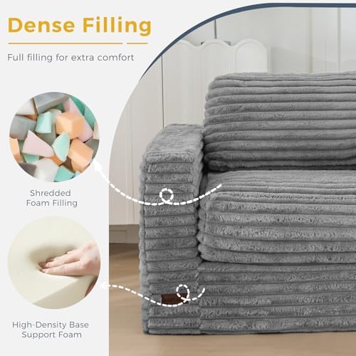 MAXYOYO Giant Bean Bag Chair for Adults, Upholstered Loveseat Floor Sofa with Pillows and Armrests, Large Bean Bag Sofa Plush Chair Bean Bag Couch for Bedroom Living Room, Grey