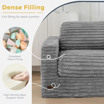 MAXYOYO Giant Bean Bag Chair for Adults, Upholstered Loveseat Floor Sofa with Pillows and Armrests, Large Bean Bag Sofa Plush Chair Bean Bag Couch for Bedroom Living Room, Grey