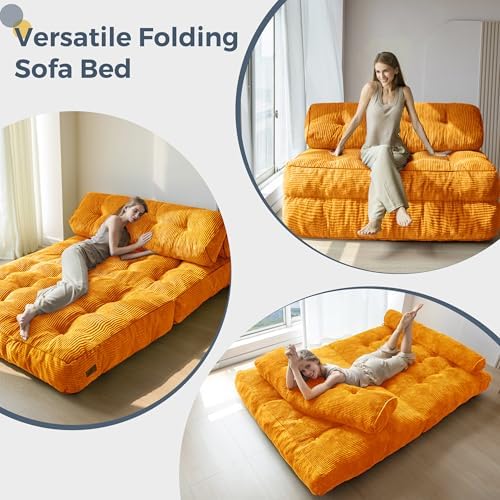 MAXYOYO Folding Sofa Bed, Convertible Sleeper Chair with Pillow Foldable Mattress with Back Support, Portable Fold Out Chair Bed Comfy Floor Sofa Lounge for Living Room Bedroom, Dark Grey, Single