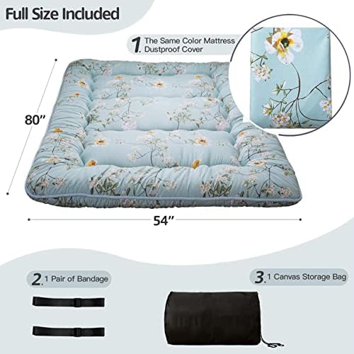 MAXYOYO Japanese Futon Mattress Floor Mattress Sleeping Pad Foldable Bed Roll Up Camping Cushion Floor Lounger Bed Couches and Sofas Couch Topper, Black Floral, Full Size