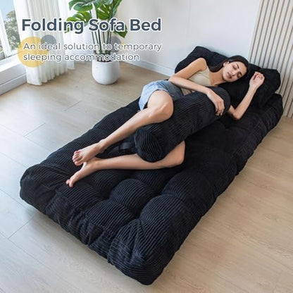 MAXYOYO Folding Sofa Bed, Convertible Sleeper Chair with Pillow Foldable Mattress with Back Support, Portable Fold Out Chair Bed Comfy Floor Sofa Lounge for Living Room Bedroom, Dark Grey, Single