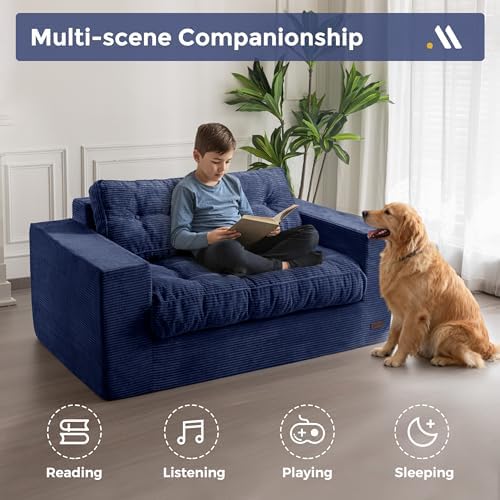 MAXYOYO Bean Bag Chair for Adults, Upholstered Floor Sofa with Armrests, Loveseat Boneless Couch with Tufted Cushion &amp; Backrest, Sofa in A Box, Large Bean Bag Couch for Bedroom Living Room, Black