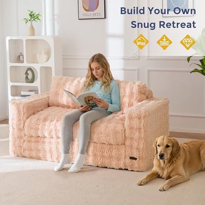 MAXYOYO Loveseat Sofa for Living Room, Small Sofa Couch Tufted Boneless Couch, Comfy Bean Bag Chair for Small Space Bedroom Apartment, No Assembly Needed, Beige