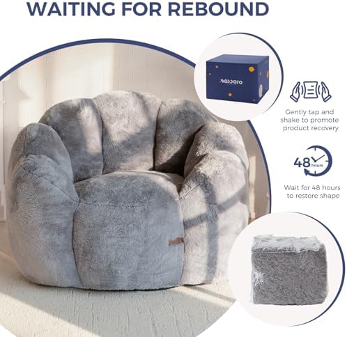MAXYOYO Bean Bag Chair for Adults, Floral Shaped Bean Bag Sofa, Ultra Soft Faux Fur Floor Sofa, Large Reading Chair for Living Room Bedroom, Beige, Single