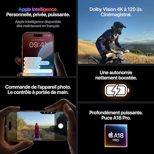 Apple iPhone 16 Pro (128 Go) - Titane Naturel|B0DGHPQJLP
