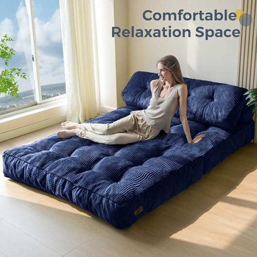 MAXYOYO Folding Sofa Bed, Convertible Sleeper Chair with Pillow Foldable Mattress with Back Support, Portable Fold Out Chair Bed Comfy Floor Sofa Lounge for Living Room Bedroom, Dark Grey, Single
