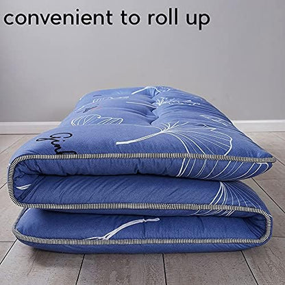 MAXYOYO Japanese Futon Mattress Floor Mattress Sleeping Pad Foldable Bed Roll Up Camping Cushion Floor Lounger Bed Couches and Sofas Couch Topper, Black Floral, Full Size