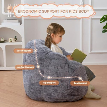 MAXYOYO Kids Bean Bag Chair, Floral Shaped Bean Bag Sofa, Plush Faux Fur Toddler Couch with Petal Backrest for Boys Girls, Stuffed Cozy Sofa for Nursery, Bedroom, Pink