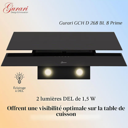 Hotte Murale 90 Cm  GCH D 268 9 Prime/Hotte Aspirante Noire Classe a 1000 M³/H Avec Télécommande/Hotte De Cuisine Avec Evacuation Ou Recyclage/Hotte Inclinée Avec Filtre À Charbon