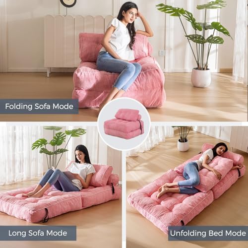 MAXYOYO Folding Sofa Bed, Convertible Sleeper Chair with Pillow Foldable Mattress with Back Support, Portable Fold Out Chair Bed Comfy Floor Sofa Lounge for Living Room Bedroom, Dark Grey, Single