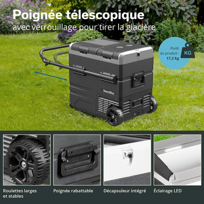 Glacière Routa 35-55L | +20 ° À -20 °C | Connectée, Mini Frigo 2 Zones, Réfrigérateur Électrique 12V 220V, Silencieuse, Mode Éco | Camping Voiture Caravane Camping-Car