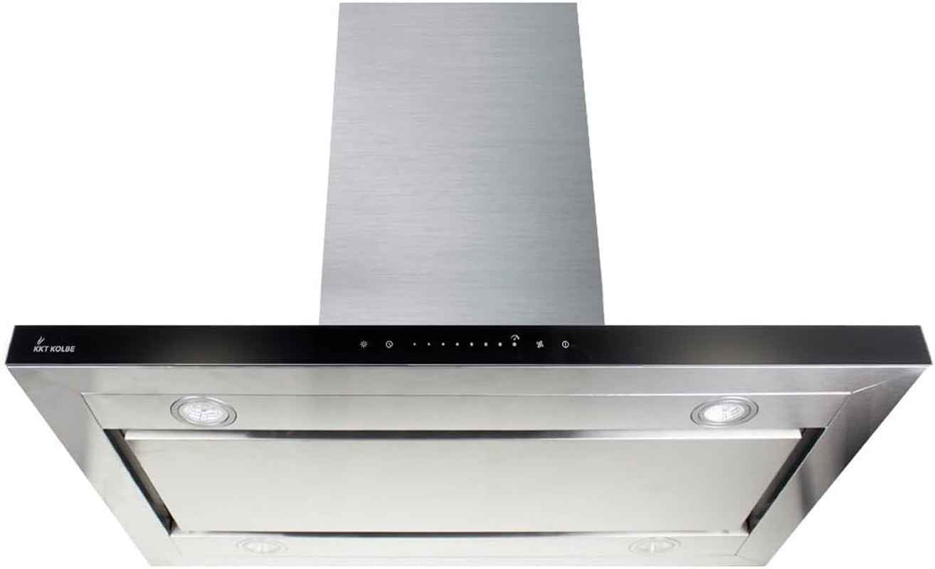 Hotte Aspirante Cuisine 90 Cm | Hotte Îlot | Acier Inoxydable | Verre Noir | Wifi | Arrête Automatiquement | Opération Tactile | FLAT-INSEL-6