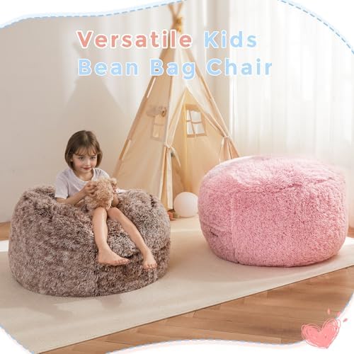 MAXYOYO Bean Bag Chair Bed for Kids, Convertible Bean Bag Folds from Lazy Chair to Floor Mattress Bed, Stuffed Floor Sofa Couch Sofa Bed for Boys and Girls, High-Density Foam Filling, Pink