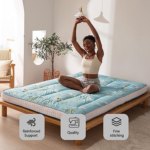 MAXYOYO Black Moon and Star Futon Mattress, Japanese Floor Mattress Quilted Bed Mattress Topper, Extra Thick Folding Sleeping Pad Breathable Floor Lounger Guest Bed for Camping Couch, Twin