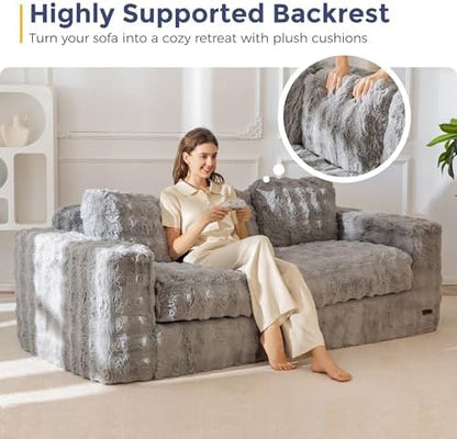MAXYOYO Loveseat Sofa for Living Room, Small Sofa Couch Tufted Boneless Couch, Comfy Bean Bag Chair for Small Space Bedroom Apartment, No Assembly Needed, Beige