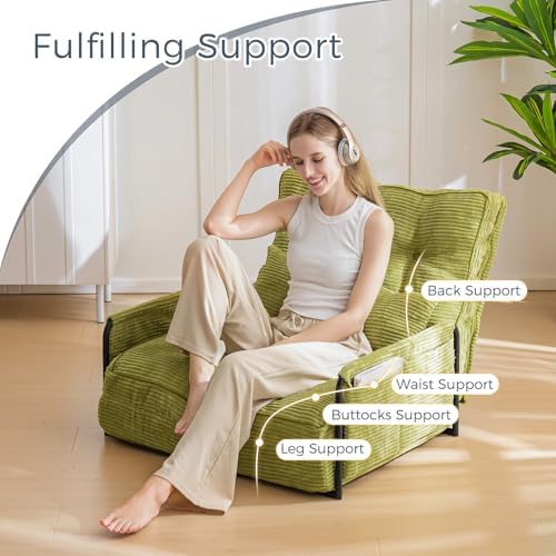 MAXYOYO Adjustable Floor Sofa Couch with Pillow, Multi-Functional Bean Bag Bed, 5-Position Foldable Lazy Sofa Sleeper Bed with Armrest, Versatile Floor Seating for Reading Gaming, Green, Single
