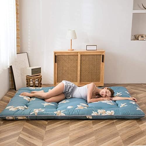 MAXYOYO Japanese Futon Mattress Floor Mattress Sleeping Pad Foldable Bed Roll Up Camping Cushion Floor Lounger Bed Couches and Sofas Couch Topper, Black Floral, Full Size