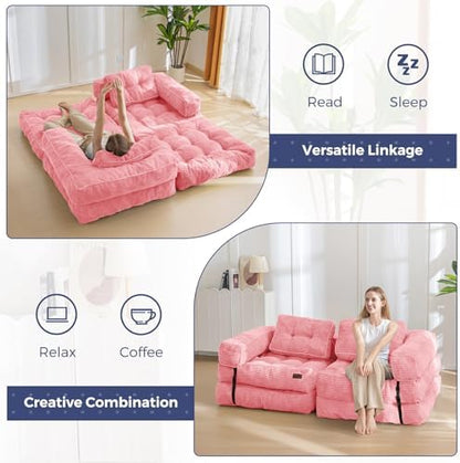 MAXYOYO Folding Sofa Bed, L-Shaped Convertible Sofa Bed with Armrest Foldable Sleeper Sofa with Pillow, Portable Fold Out Chair Bed Comfy Floor Lounge for Living Room Bedroom, Dark Grey