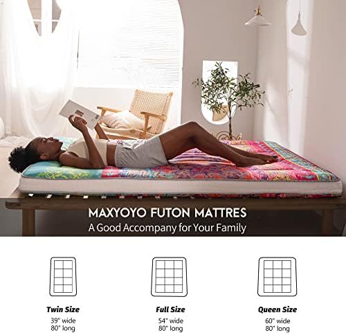 MAXYOYO Black Moon and Star Futon Mattress, Japanese Floor Mattress Quilted Bed Mattress Topper, Extra Thick Folding Sleeping Pad Breathable Floor Lounger Guest Bed for Camping Couch, Twin
