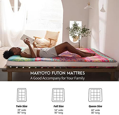 MAXYOYO Black Moon and Star Futon Mattress, Japanese Floor Mattress Quilted Bed Mattress Topper, Extra Thick Folding Sleeping Pad Breathable Floor Lounger Guest Bed for Camping Couch, Twin