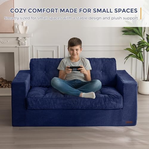 MAXYOYO Bean Bag Chair for Adults, Upholstered Floor Sofa with Armrests, Loveseat Boneless Couch with Tufted Cushion &amp; Backrest, Sofa in A Box, Large Bean Bag Couch for Bedroom Living Room, Black
