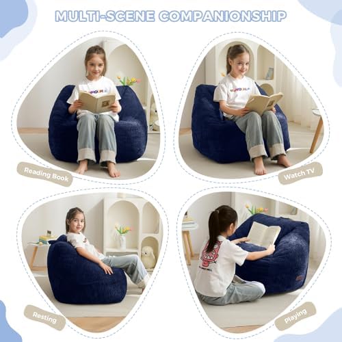 MAXYOYO Kids Bean Bag Chair, Bean Bag Couch with Handle, Comfy Toddler Chair for Boys and Girls, Accent Sofa Chair with Pocket for Gaming Reading Relaxing, Pink