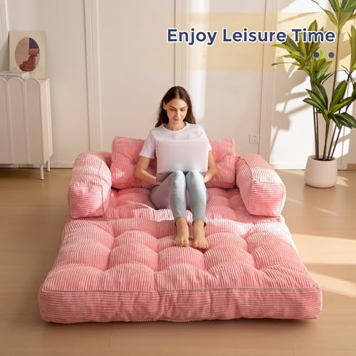 MAXYOYO Folding Sofa Bed, L-Shaped Convertible Sofa Bed with Armrest Foldable Sleeper Sofa with Pillow, Portable Fold Out Chair Bed Comfy Floor Lounge for Living Room Bedroom, Dark Grey