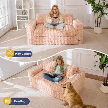 MAXYOYO Loveseat Sofa for Living Room, Small Sofa Couch Tufted Boneless Couch, Comfy Bean Bag Chair for Small Space Bedroom Apartment, No Assembly Needed, Beige