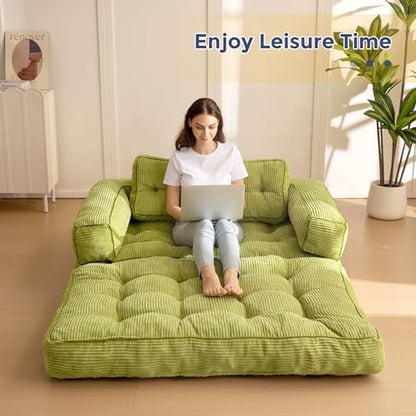 MAXYOYO Folding Sofa Bed, L-Shaped Convertible Sofa Bed with Armrest Foldable Sleeper Sofa with Pillow, Portable Fold Out Chair Bed Comfy Floor Lounge for Living Room Bedroom, Dark Grey