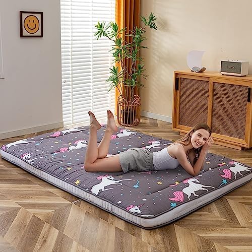 MAXYOYO Black Moon and Star Futon Mattress, Japanese Floor Mattress Quilted Bed Mattress Topper, Extra Thick Folding Sleeping Pad Breathable Floor Lounger Guest Bed for Camping Couch, Twin