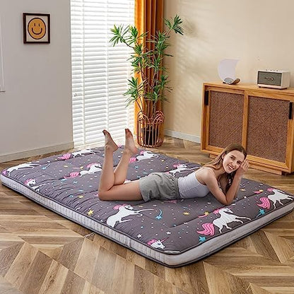 MAXYOYO Black Moon and Star Futon Mattress, Japanese Floor Mattress Quilted Bed Mattress Topper, Extra Thick Folding Sleeping Pad Breathable Floor Lounger Guest Bed for Camping Couch, Twin