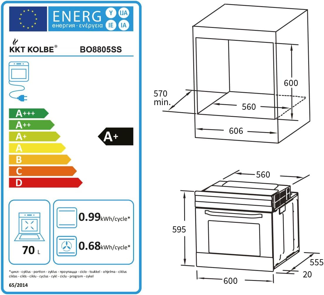 Cuisinière: 60Cm Four Encastrable BO8805SS + 77Cm Plaque Induction IH87704RL | Gril | Air Chaud | Timer Automatique | Double Vitrage D'Isolation Thermique | Sécurité Enfant | SET8805IH877RL