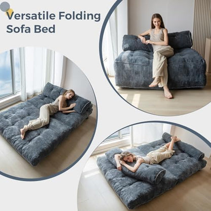 MAXYOYO Folding Sofa Bed, Convertible Sleeper Chair with Pillow Foldable Mattress with Back Support, Portable Fold Out Chair Bed Comfy Floor Sofa Lounge for Living Room Bedroom, Dark Grey, Single