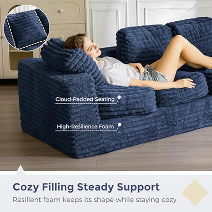 MAXYOYO Bean Bag Chair for Adults, Upholstered Floor Sofa with Armrests, Loveseat Boneless Couch with Tufted Cushion &amp; Backrest, Sofa in A Box, Large Bean Bag Couch for Bedroom Living Room, Black