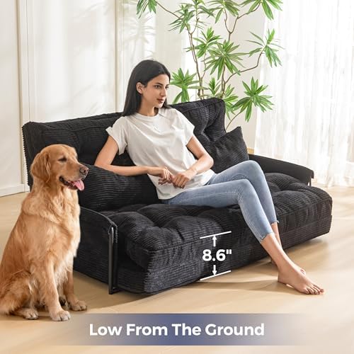 MAXYOYO Adjustable Floor Sofa Couch with Pillow, Multi-Functional Bean Bag Bed, 5-Position Foldable Lazy Sofa Sleeper Bed with Armrest, Versatile Floor Seating for Reading Gaming, Green, Single