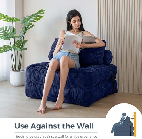 MAXYOYO Folding Sofa Bed, Convertible Sleeper Chair with Pillow Foldable Mattress with Back Support, Portable Fold Out Chair Bed Comfy Floor Sofa Lounge for Living Room Bedroom, Dark Grey, Single