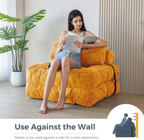 MAXYOYO Folding Sofa Bed, Convertible Sleeper Chair with Pillow Foldable Mattress with Back Support, Portable Fold Out Chair Bed Comfy Floor Sofa Lounge for Living Room Bedroom, Dark Grey, Single