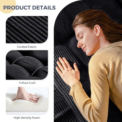 MAXYOYO Tri-Fold Mattress, 6 Inch Tufted Folding Mattress Full Foam Bed, Foldable Floor Couch Guest Bed Topper Portable Camping Sleeper with Corded Fabric, Dark Grey, 53"x75"