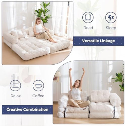 MAXYOYO Folding Sofa Bed, L-Shaped Convertible Sofa Bed with Armrest Foldable Sleeper Sofa with Pillow, Portable Fold Out Chair Bed Comfy Floor Lounge for Living Room Bedroom, Dark Grey