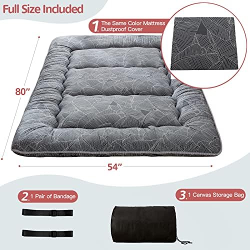 MAXYOYO Japanese Futon Mattress Floor Mattress Sleeping Pad Foldable Bed Roll Up Camping Cushion Floor Lounger Bed Couches and Sofas Couch Topper, Black Floral, Full Size