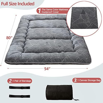 MAXYOYO Japanese Futon Mattress Floor Mattress Sleeping Pad Foldable Bed Roll Up Camping Cushion Floor Lounger Bed Couches and Sofas Couch Topper, Black Floral, Full Size