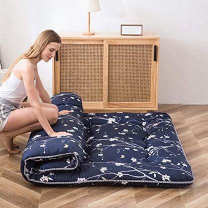 MAXYOYO Japanese Futon Mattress Floor Mattress Sleeping Pad Foldable Bed Roll Up Camping Cushion Floor Lounger Bed Couches and Sofas Couch Topper, Black Floral, Full Size