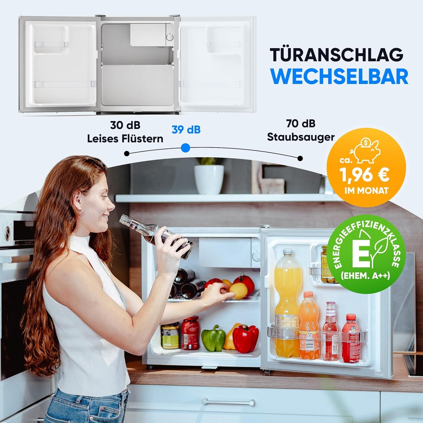 Stillstern Mini Réfrigérateur E 45 L Avec Dégivrage Automatique, Serrure, Compartiment Gel, Silencieux, Idéal Pour Cuisine, Bureau, Chambre À Coucher, Hôtels Et Petits Appartements