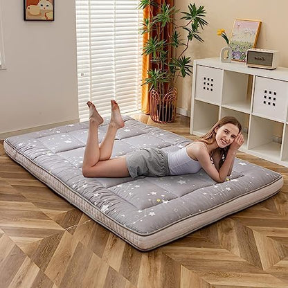 MAXYOYO Black Moon and Star Futon Mattress, Japanese Floor Mattress Quilted Bed Mattress Topper, Extra Thick Folding Sleeping Pad Breathable Floor Lounger Guest Bed for Camping Couch, Twin