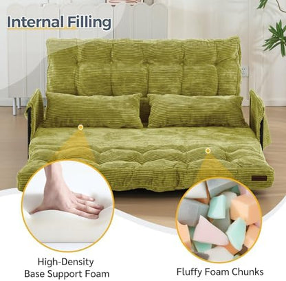 MAXYOYO Adjustable Floor Sofa Couch with Pillow, Multi-Functional Bean Bag Bed, 5-Position Foldable Lazy Sofa Sleeper Bed with Armrest, Versatile Floor Seating for Reading Gaming, Green, Single