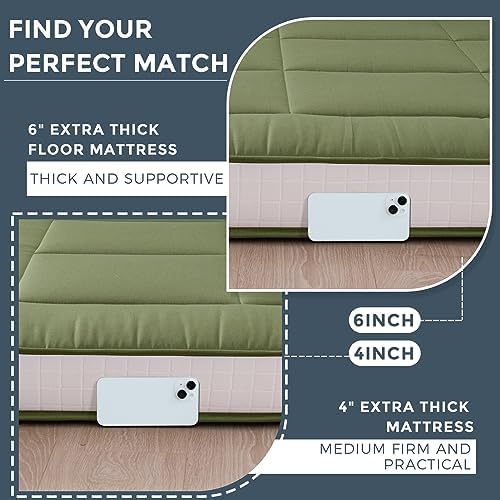 MAXYOYO 6" Extra Thick Floor Futon Mattress, Foldable Japanese Floor Mattress for Adults, Roll Up Tatami Pad for Guest Room, Black, Queen