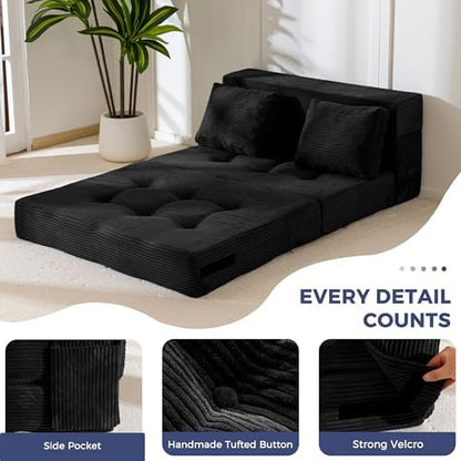 MAXYOYO Convertible Sofa Bed, Fold Out Loveseat Sleeper Sofa with Pillow, 4 in 1 Tufted Folding Couch Bed Foam Floor Couch, Lazy Chair for Living Room Bedroom Guest Room, Dark Grey