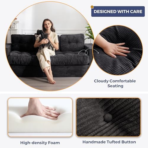 MAXYOYO Bean Bag Chair for Adults, Upholstered Floor Sofa with Armrests, Loveseat Boneless Couch with Tufted Cushion &amp; Backrest, Sofa in A Box, Large Bean Bag Couch for Bedroom Living Room, Dark Grey