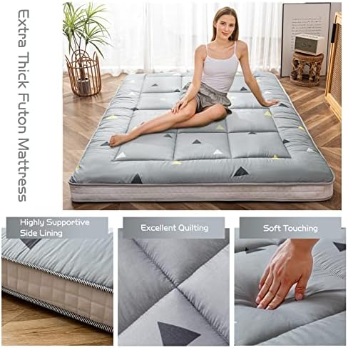 MAXYOYO Black Moon and Star Futon Mattress, Japanese Floor Mattress Quilted Bed Mattress Topper, Extra Thick Folding Sleeping Pad Breathable Floor Lounger Guest Bed for Camping Couch, Twin