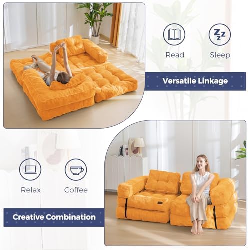MAXYOYO Folding Sofa Bed, L-Shaped Convertible Sofa Bed with Armrest Foldable Sleeper Sofa with Pillow, Portable Fold Out Chair Bed Comfy Floor Lounge for Living Room Bedroom, Dark Grey
